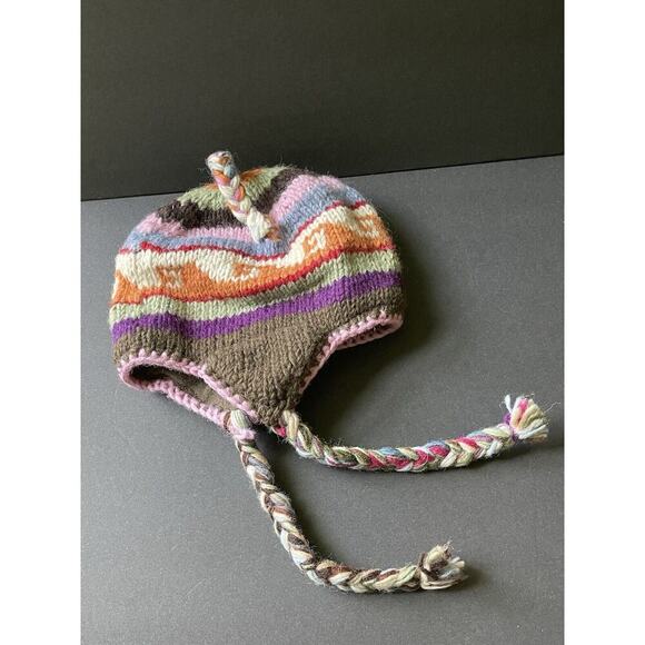 Nepal 100% Wool Beanie Winter Hat Knit Cap Fleece Lined Ski Earflaps Gorpcore - Picture 3 of 5